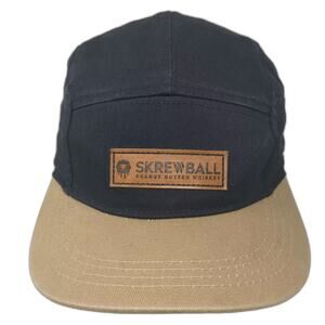 Skrewball 5 Panel Hat Black Brown OS Peanut Butter Whiskey Leather Patch Cotton